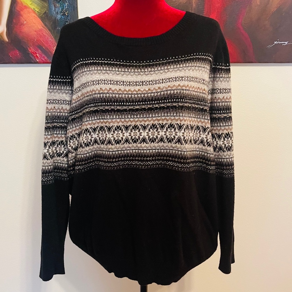 Plus Size LOFT Fair Isle Sequin Sweater